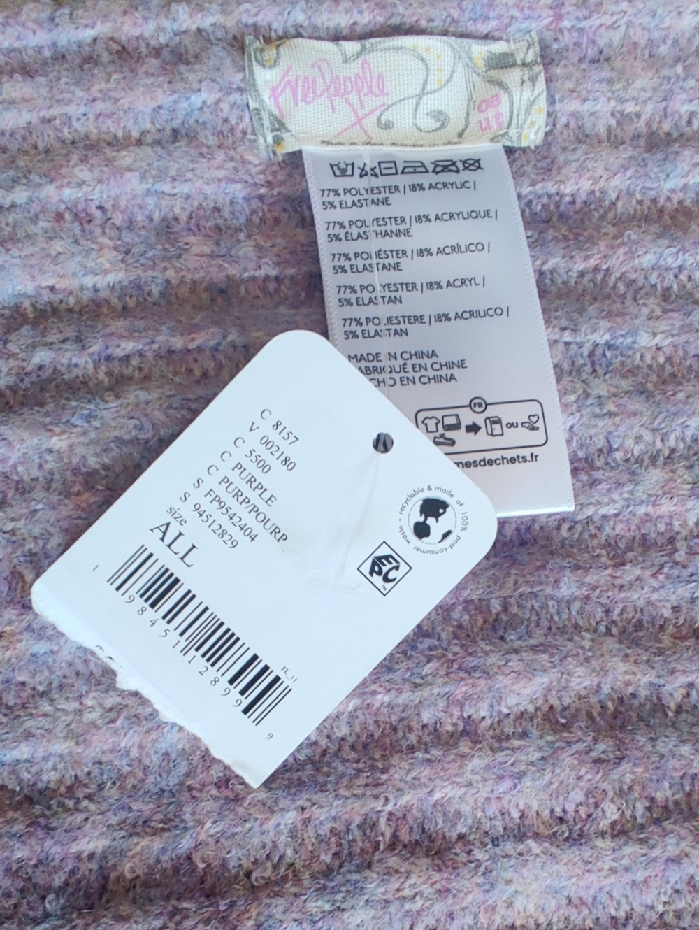 Free People NWT Hit The Ground Scarf In Purple OS - Picture 6 of 6